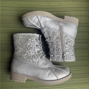 Girls Silver Glitter Boots 12